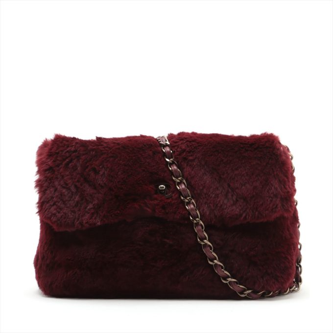 CHANEL Coco Mark Lambskin & Fur Flap Bag Bordeaux Gold Metal