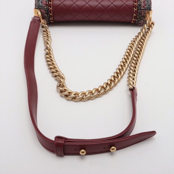 CHANEL Lambskin & Tweed Chain Shoulder Bag Bordeaux Gold Metal Fit - Image 5