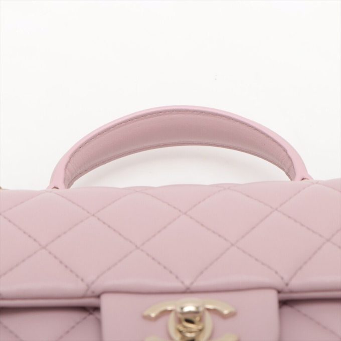 CHANEL Matelasse Lambskin 2-Way Handbag Pink Gold Metal Fittings - Image 6