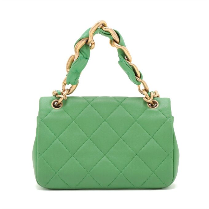 CHANEL Matelasse Lambskin Chain Shoulder Bag Green Gold 31st - Image 2