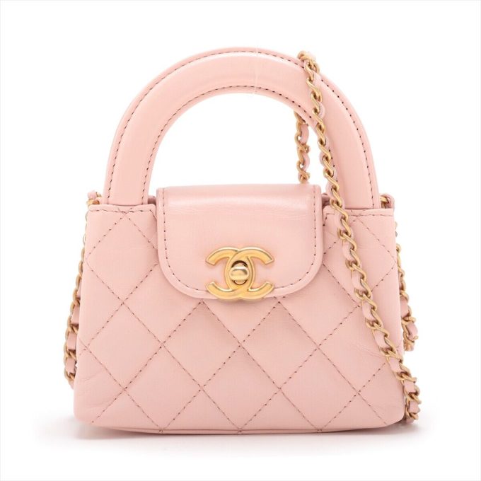 CHANEL Matelasse Lambskin Chain Shoulder Bag Pink Gold Metal Fittings