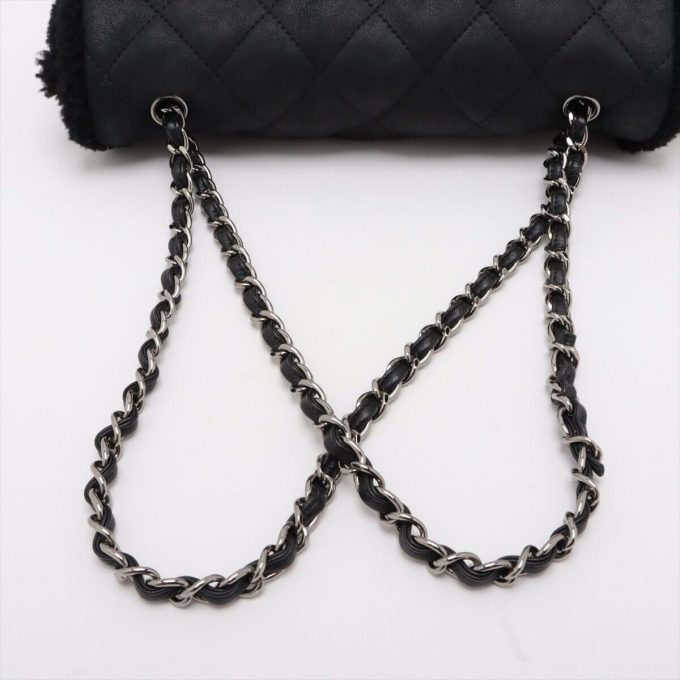 CHANEL MATELASSE MOUTON BLACK SILVER DOUBLE CHAIN BAG - Image 5