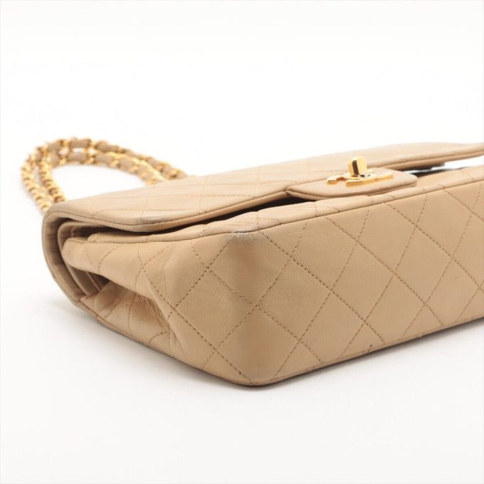 CHANEL Matelasse Small Lambskin Flap Double Chain Bag Beige Gold Metal - Image 4