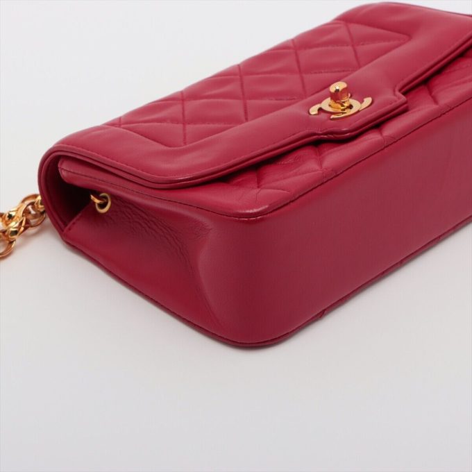 CHANEL Mini Matelasse Lambskin Flap Chain Bag, Red Gold Metal fittings - Image 4