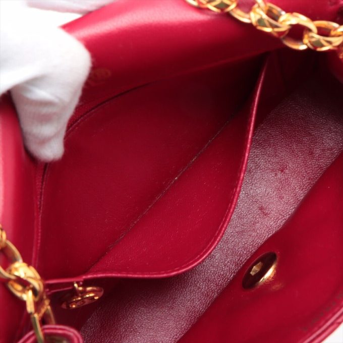 CHANEL Mini Matelasse Lambskin Flap Chain Bag, Red Gold Metal fittings - Image 8