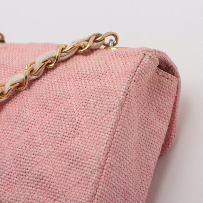 CHANEL Mini Matelasse Straw & Leather Chain Shoulder Bag Pink Gold Metal Fitting - Image 10