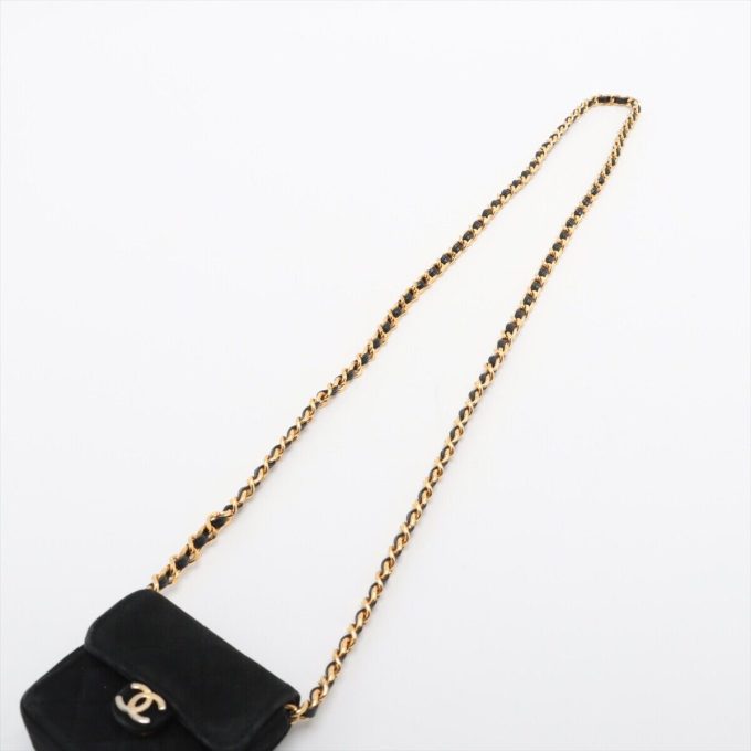 CHANEL Mini Mini Matelasse Suede Chain Shoulder Bag Black Gold Metal Fittings - Image 5