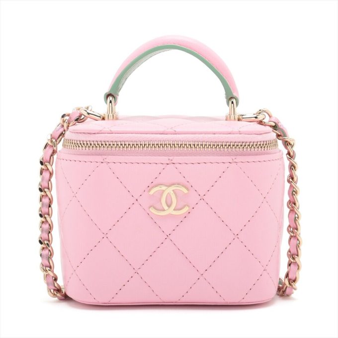 CHANEL Pink Matelasse Lambskin Chain Shoulder Bag Gold Metal