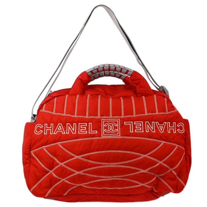 CHANEL Red Nylon Sport Line 2way Handbag 143837