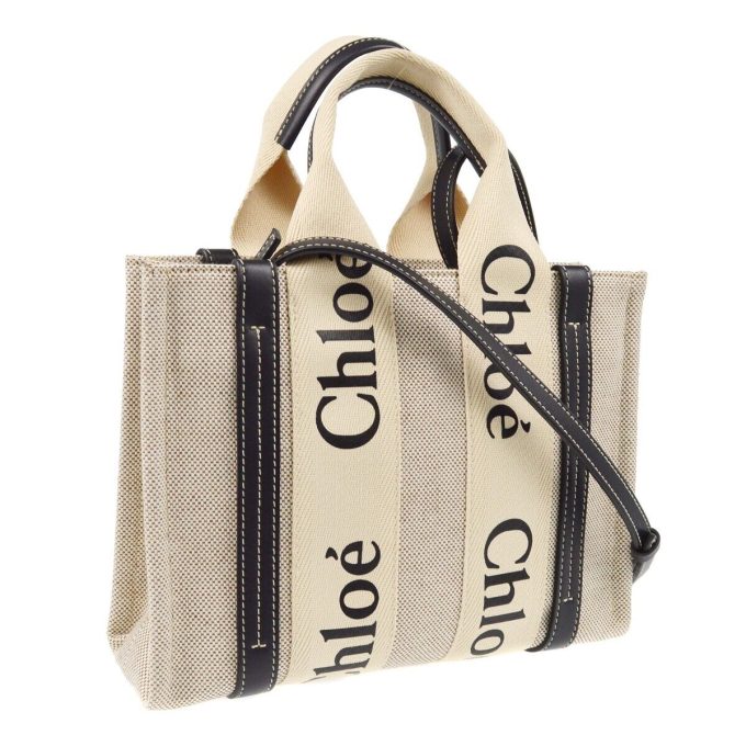 CHLOE White Canvas Woody 2way Tote Handbag 01 22 101 65 XX01523 - Image 2