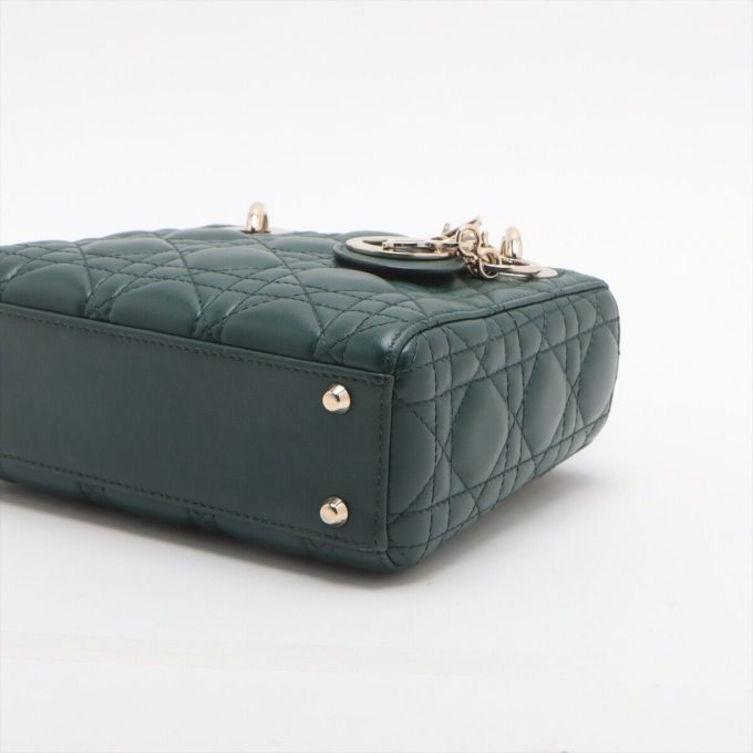 CHRISTIAN DIOR Cannage Leather 2 Way Handbag Dark green - Image 3