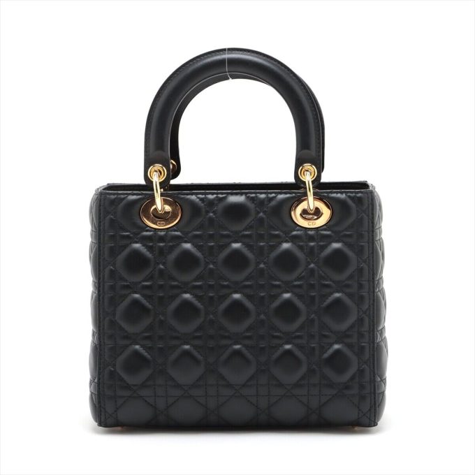 CHRISTIAN DIOR Lady Dior Cannage Leather Handbag Black - Image 2