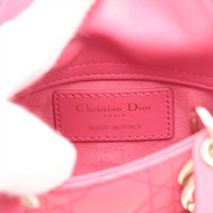 CHRISTIAN DIOR Mini Cannage Leather 2-Way Handbag in Pink - Image 9