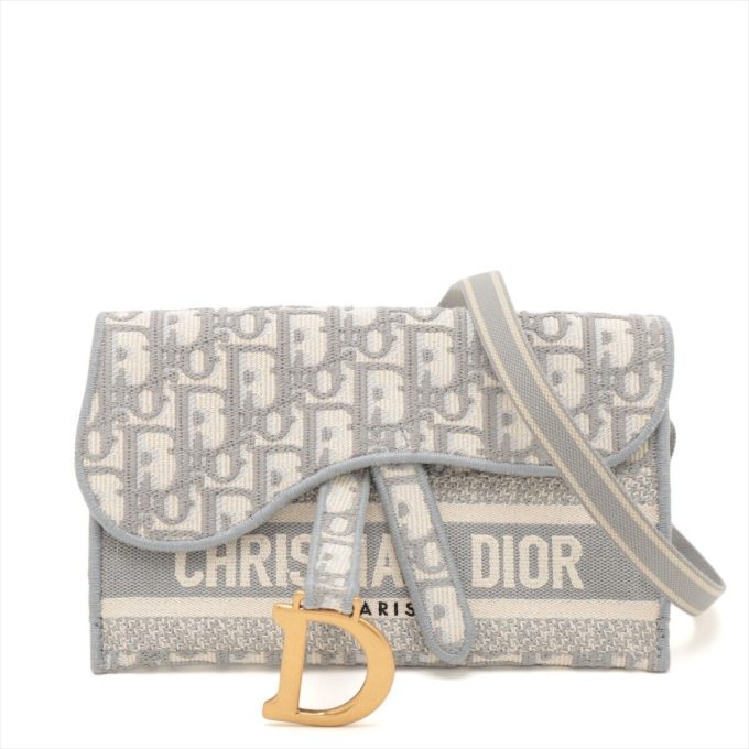 CHRISTIAN DIOR Oblique Canvas Slim Pouch Shoulder Bag Gray