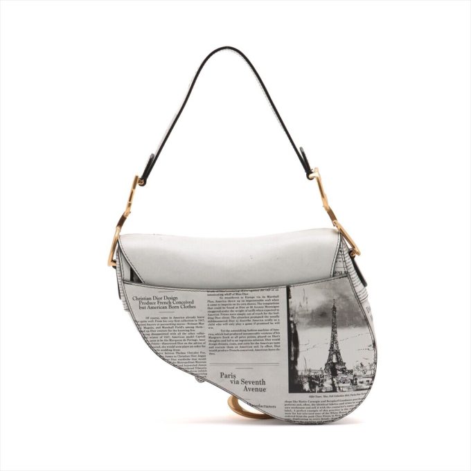 CHRISTIAN DIOR Saddle Bag Black × White Leather Shoulder Bag - Image 2