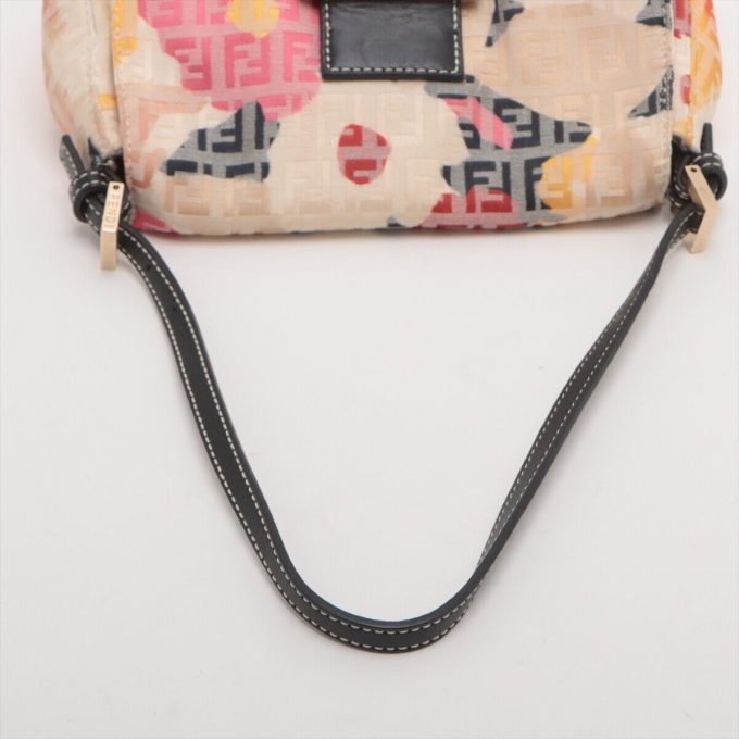 FENDI Zucchino Mamma Baguette Canvas & Leather Shoulder Bag Multicolor - Image 5