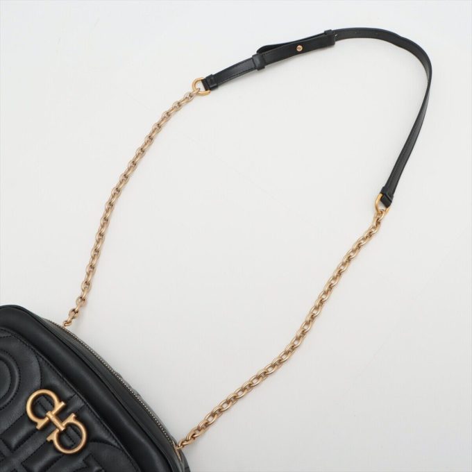 FERRAGAMO Gancini Leather Chain Shoulder Bag, Black - Image 5