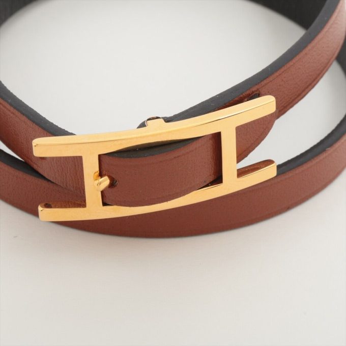 HERMÈS Behapi Double Tours Leather Bracelet - Brown x Black - Image 2