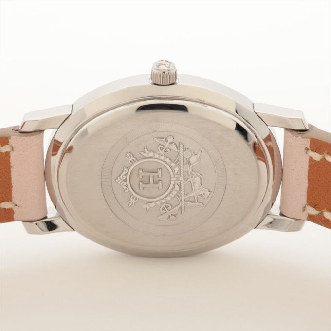 Hermès Clipper Oval CO1.222 SS & Leather QZ Shell-Face - Image 7