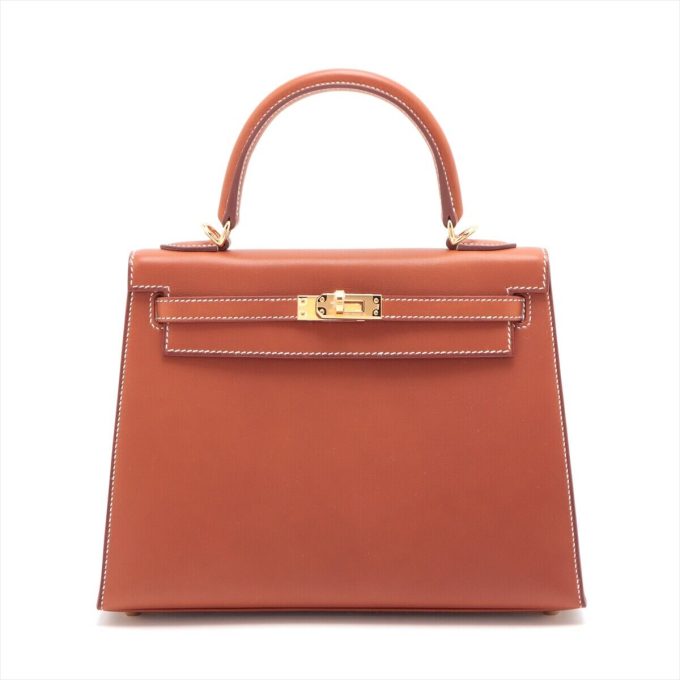 HERMÈS Kelly 25 Barenia Gold Silver Metal Fittings Bag