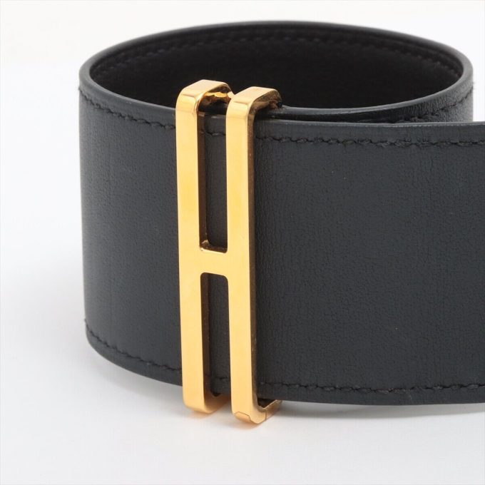 HERMÈS Leather Bracelet T3 Black - Image 3