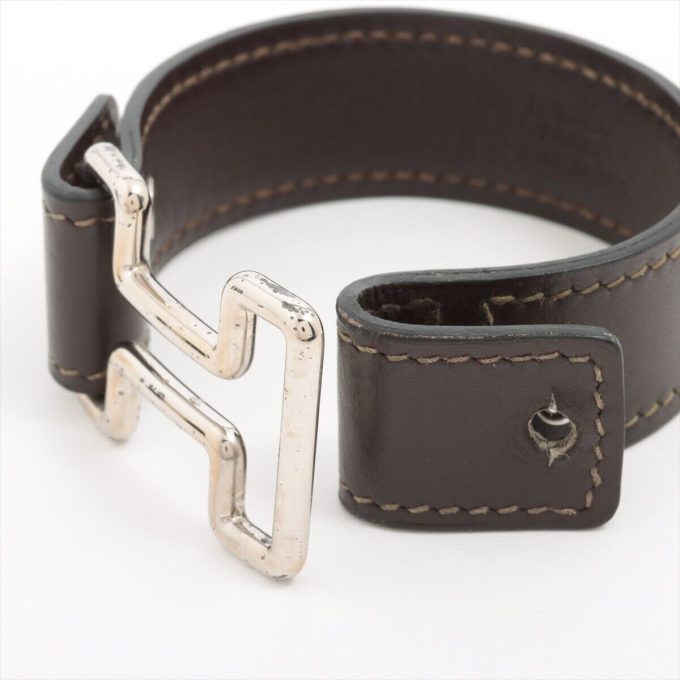 HERMÈS Leather x Metal Brown x Silver Bracelet - Image 5