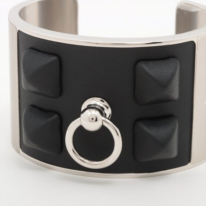 HERMÈS Metal x Leather Silver x Black Bangle T2 - Image 3