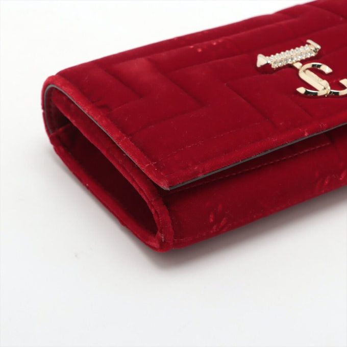 JIMMY CHOO VARENNES VELOUR CHAIN WALLET RED - Image 4