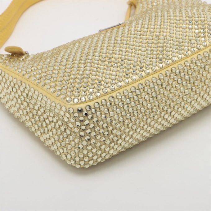 PRADA Crystal Satin Rhinestone Shoulder Bag Yellow 1BC515 - Image 4