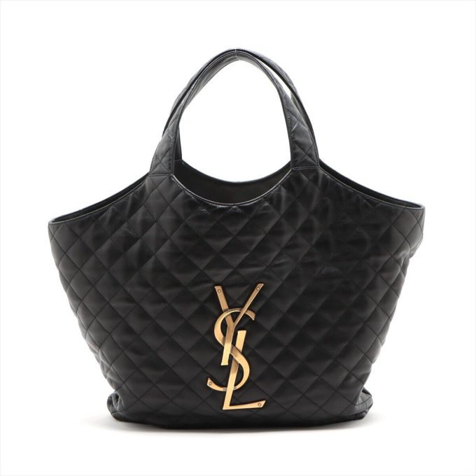 SAINT LAURENT Agal Black Leather Tote Bag