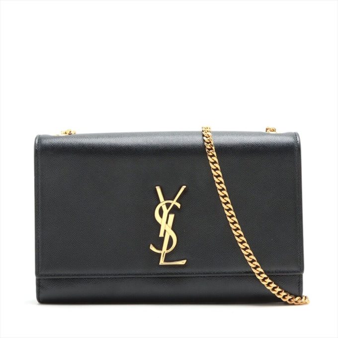 SAINT LAURENT Leather Chain Shoulder Bag Black 364021