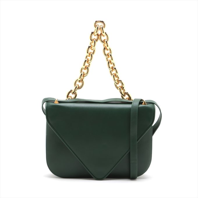 BOTTEGA VENETA Green Leather Chain Shoulder Bag