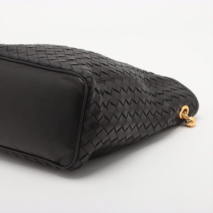 BOTTEGA VENETA Intrecciato Leather Shoulder Bag Black - Image 3