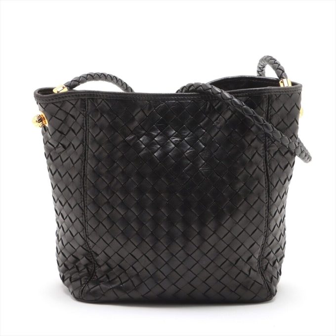 BOTTEGA VENETA Intrecciato Leather Shoulder Bag Black