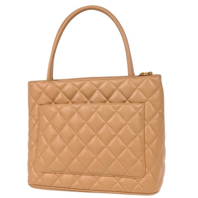 CHANEL Beige Calfskin Medallion Tote Handbag 124403 - Image 2