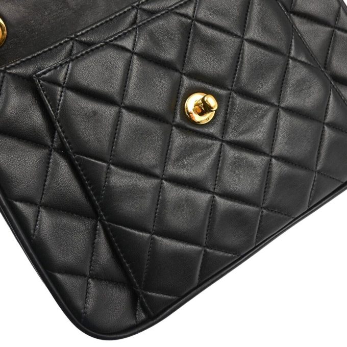 CHANEL Black Lambskin Chain Shoulder Bag 114671 - Image 8