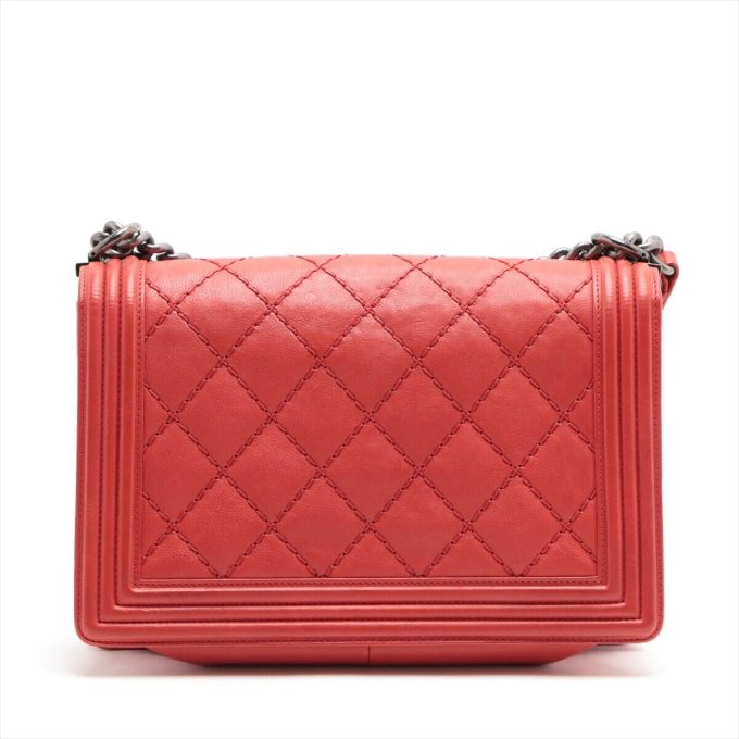 CHANEL BOY CHANEL Large Leather Chain Shoulder Bag Red Gunmetal Fittings - Image 2