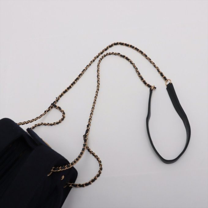 CHANEL Coco Mark Cotton Chain Shoulder Bag Navy Blue Gold Metal Fittings 25XXXXX - Image 4