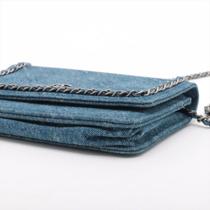 CHANEL Coco Mark Denim Chain Wallet Blue Silver Metal Fittings AP0674 - Image 3