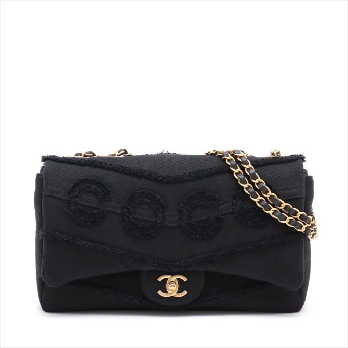 CHANEL Coco Mark Denim Flap Chain Bag Blk Gold 29