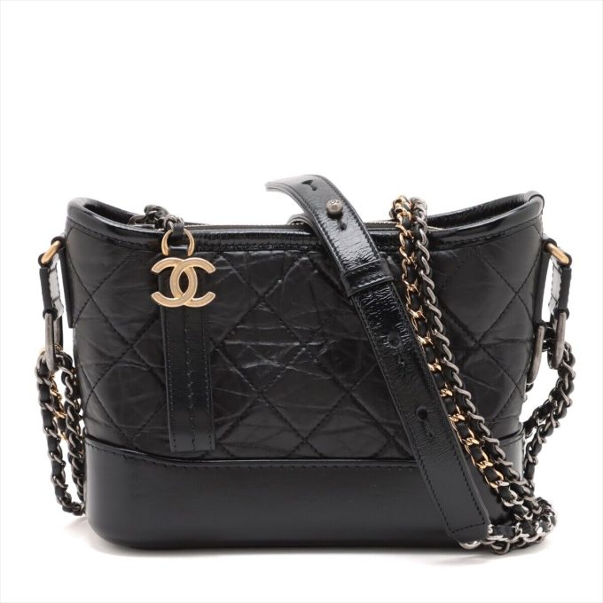 CHANEL Gabrielle Chain Shoulder Bag Black Gold x Silver