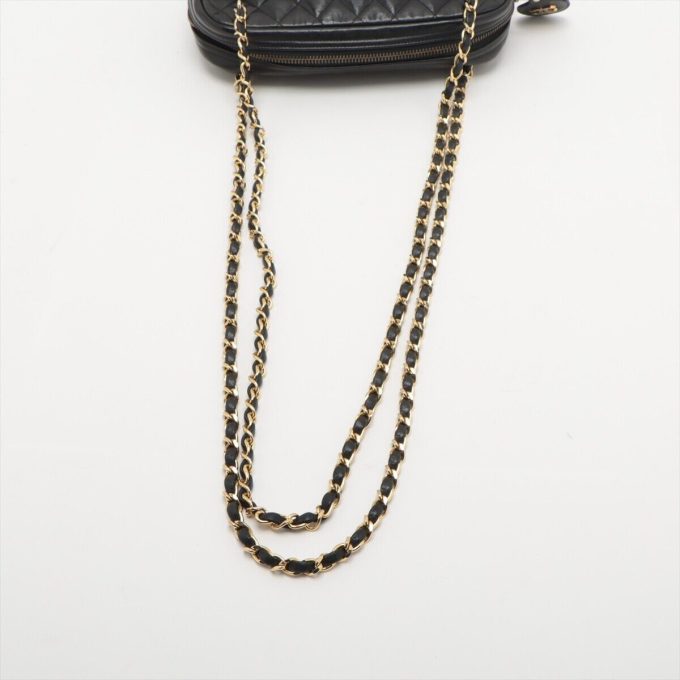 CHANEL Matelasse Lambskin Chain Shoulder Bag Black Gold Metal Fittings - Image 5