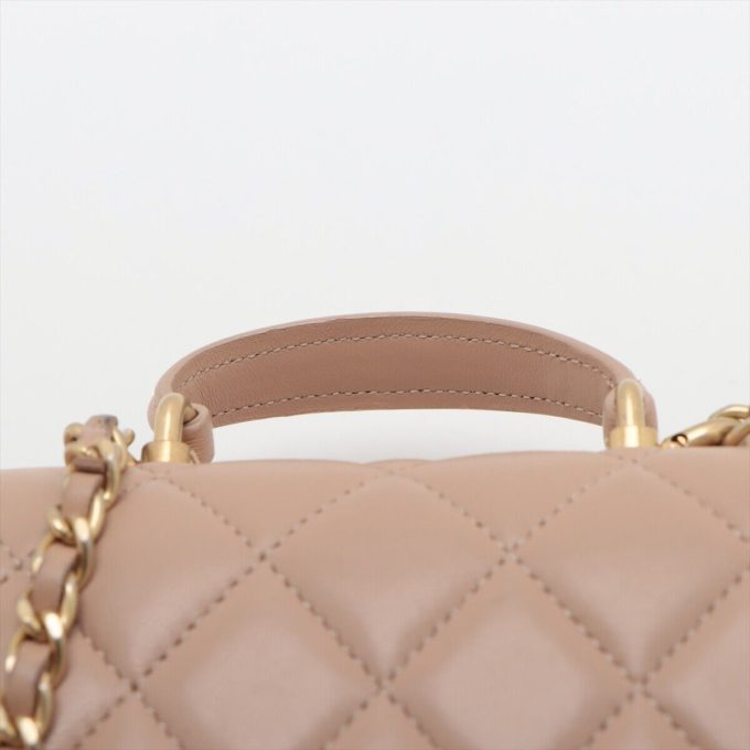 CHANEL Mini Matelasse Lambskin 2 Way Shoulder Bag Beige Gold Metal Fittings - Image 6