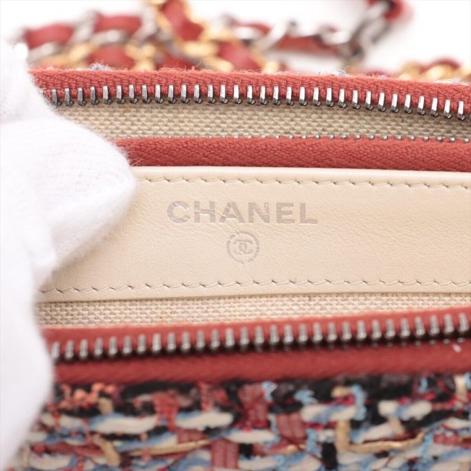 CHANEL Tweed x Leather Chain Wallet Multicolor Gold x Silver - Image 10