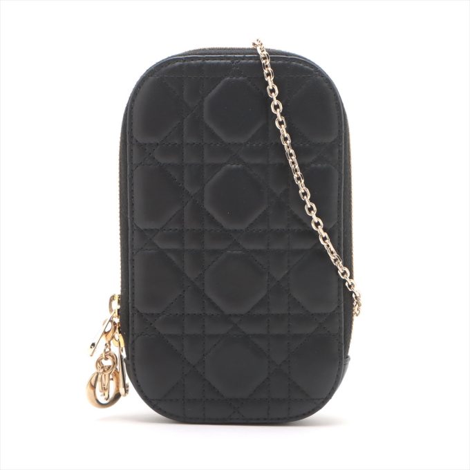 CHRISTIAN DIOR Cannage Leather Chain Shoulder Bag Black