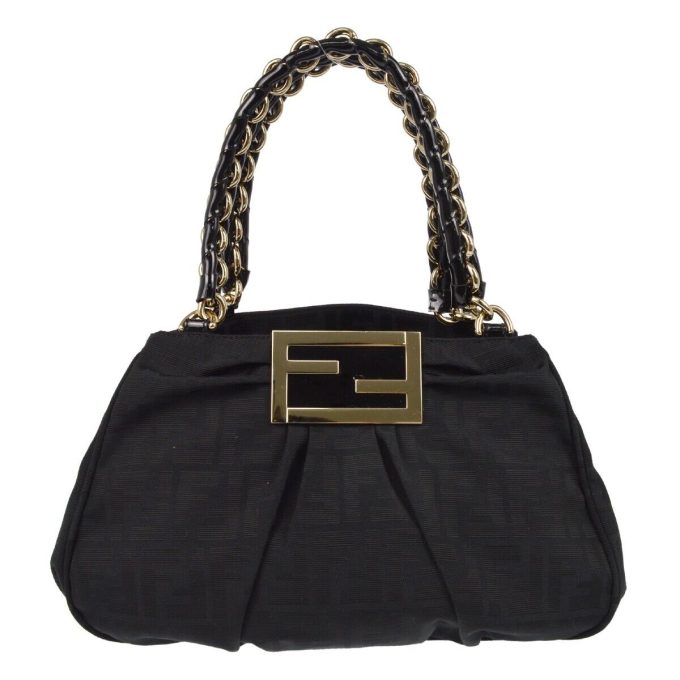 FENDI Black Zucca Mia Chain Handbag 8BR615-DMP-119.2516 XX01963