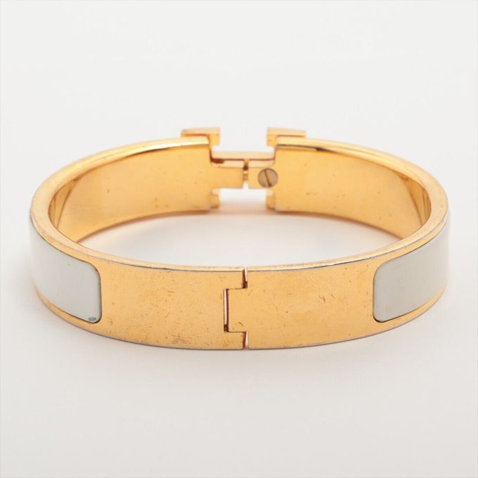 HERMÈS Gold White Enamel Clic Clac PM Bangle - Image 2