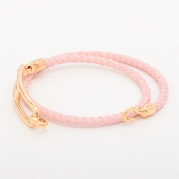 HERMÈS Louris Dubletour Bracelet T2 Gold Leather Pink - Image 5