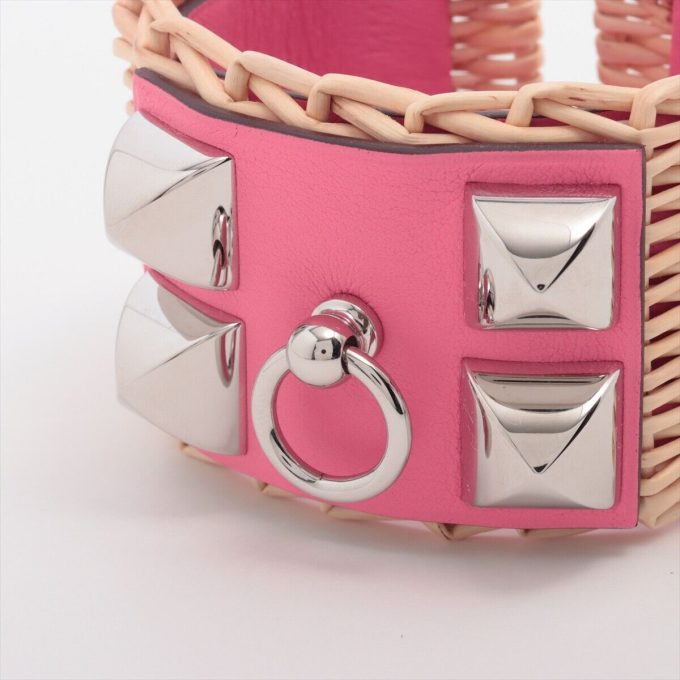 HERMÈS Rattan x Leather Bangle in Pink T3 - Style B2023 - Image 3