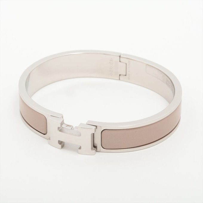 HERMÈS SP1213 H Bangle Silver x Greige Metal Bangle